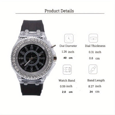 Night Light LED Luminous Watch, Fashion Versatile Rhinestone Studded Girl's Watch, Ideal Choice For Gifts