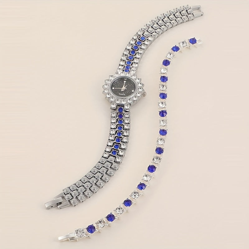 Women's Watch Baroque Rhinestone Quartz Watch Sparkling Fashion Analog Wrist Watch & 1pc Bracelet, Gift For Mom Her