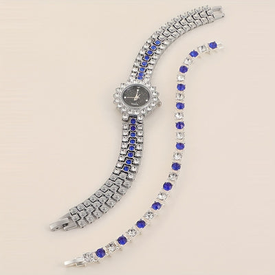 Women's Watch Baroque Rhinestone Quartz Watch Sparkling Fashion Analog Wrist Watch & 1pc Bracelet, Gift For Mom Her