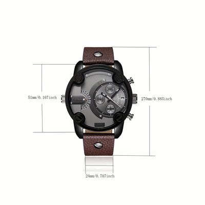 Large Dial Men's Watch - Wrist Watches with Fashion Casual Design, PU Leather Strap, Date Function, Ideal Gift for Him