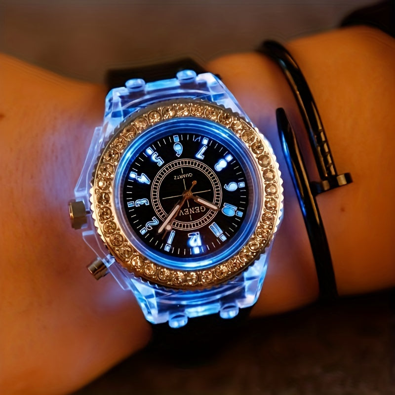 Night Light LED Luminous Watch, Fashion Versatile Rhinestone Studded Girl's Watch, Ideal Choice For Gifts