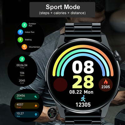 Stainless Steel Strap Business Men Smart Watch With Call, Message Reminder, Music Player, Activity Tracker Sports Watch For iPhone and Android