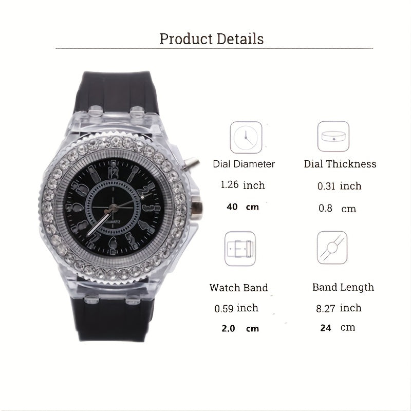 Night Light LED Luminous Watch, Fashion Versatile Rhinestone Studded Girl's Watch, Ideal Choice For Gifts