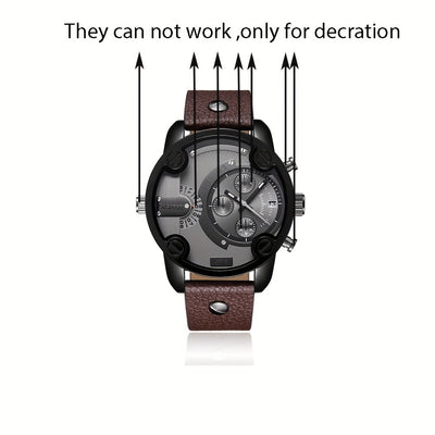 Large Dial Men's Watch - Wrist Watches with Fashion Casual Design, PU Leather Strap, Date Function, Ideal Gift for Him