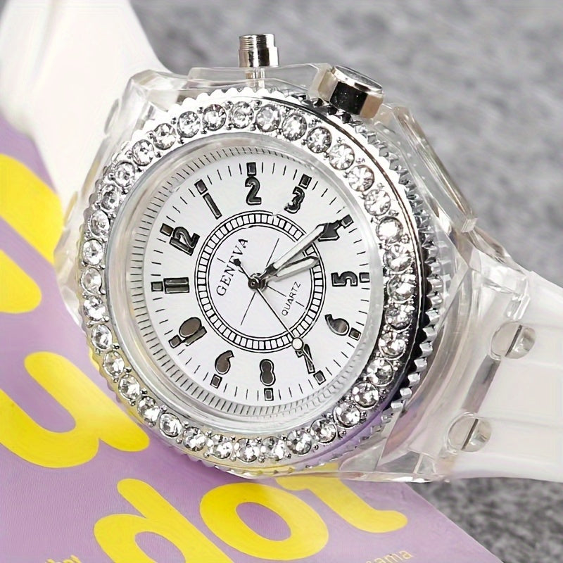 Night Light LED Luminous Watch, Fashion Versatile Rhinestone Studded Girl's Watch, Ideal Choice For Gifts