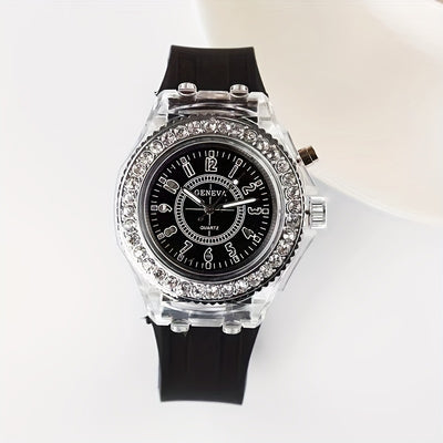 Night Light LED Luminous Watch, Fashion Versatile Rhinestone Studded Girl's Watch, Ideal Choice For Gifts