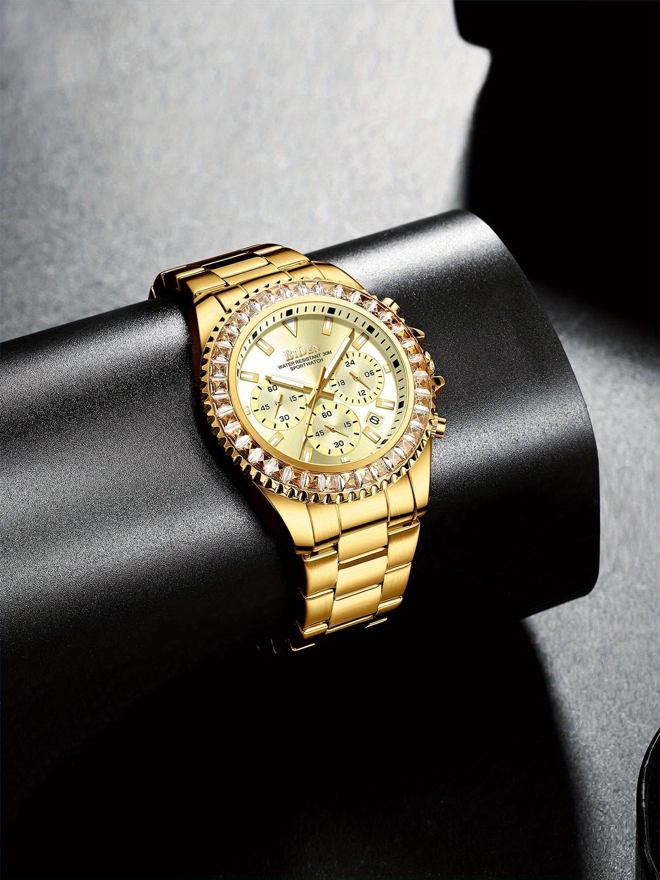 Mens Chronograph Stainless Steel Strap Waterproof Date Quartz Watch, Business Casual Wrist Watches