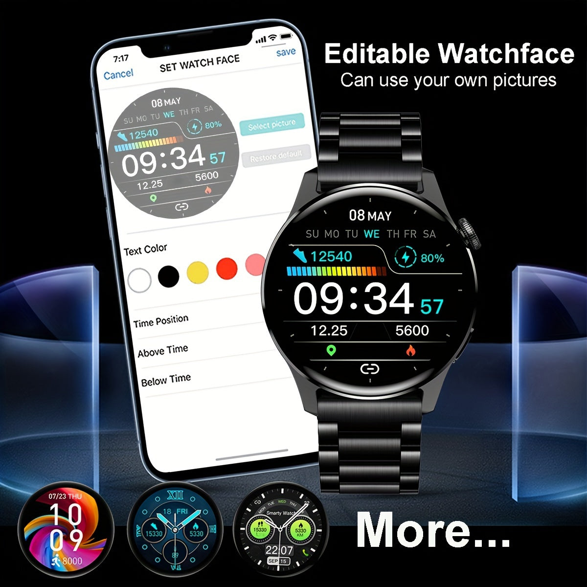 Stainless Steel Strap Business Men Smart Watch With Call, Message Reminder, Music Player, Activity Tracker Sports Watch For iPhone and Android