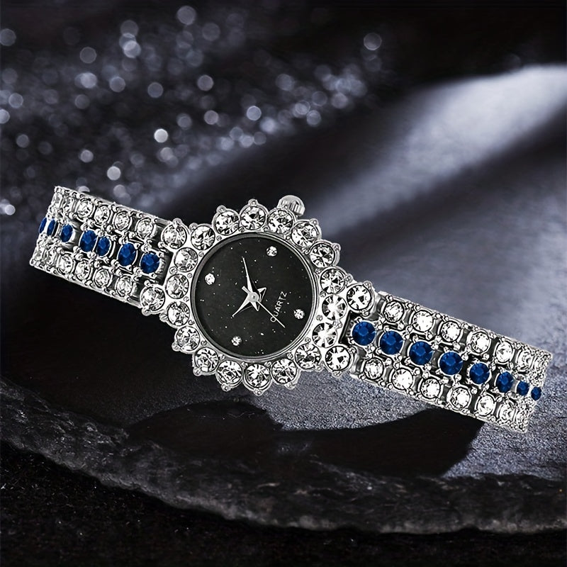 Women's Watch Baroque Rhinestone Quartz Watch Sparkling Fashion Analog Wrist Watch & 1pc Bracelet, Gift For Mom Her