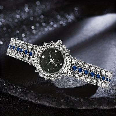 Women's Watch Baroque Rhinestone Quartz Watch Sparkling Fashion Analog Wrist Watch & 1pc Bracelet, Gift For Mom Her