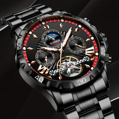Premium Mens Automatic Mechanical Watch - 24H Dial, Date & Day Display, Self-Winding - Stylish Timekeeping for Everyday Wear