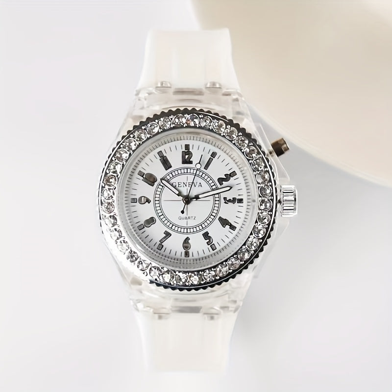 Night Light LED Luminous Watch, Fashion Versatile Rhinestone Studded Girl's Watch, Ideal Choice For Gifts