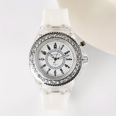 Night Light LED Luminous Watch, Fashion Versatile Rhinestone Studded Girl's Watch, Ideal Choice For Gifts