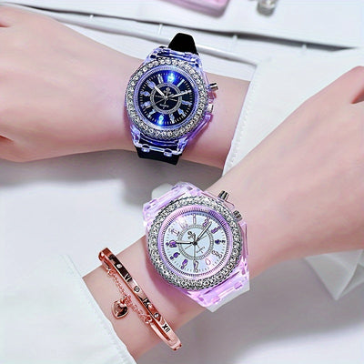 Night Light LED Luminous Watch, Fashion Versatile Rhinestone Studded Girl's Watch, Ideal Choice For Gifts