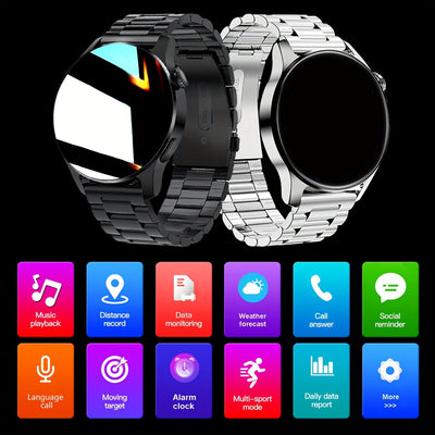 Stainless Steel Strap Business Men Smart Watch With Call, Message Reminder, Music Player, Activity Tracker Sports Watch For iPhone and Android