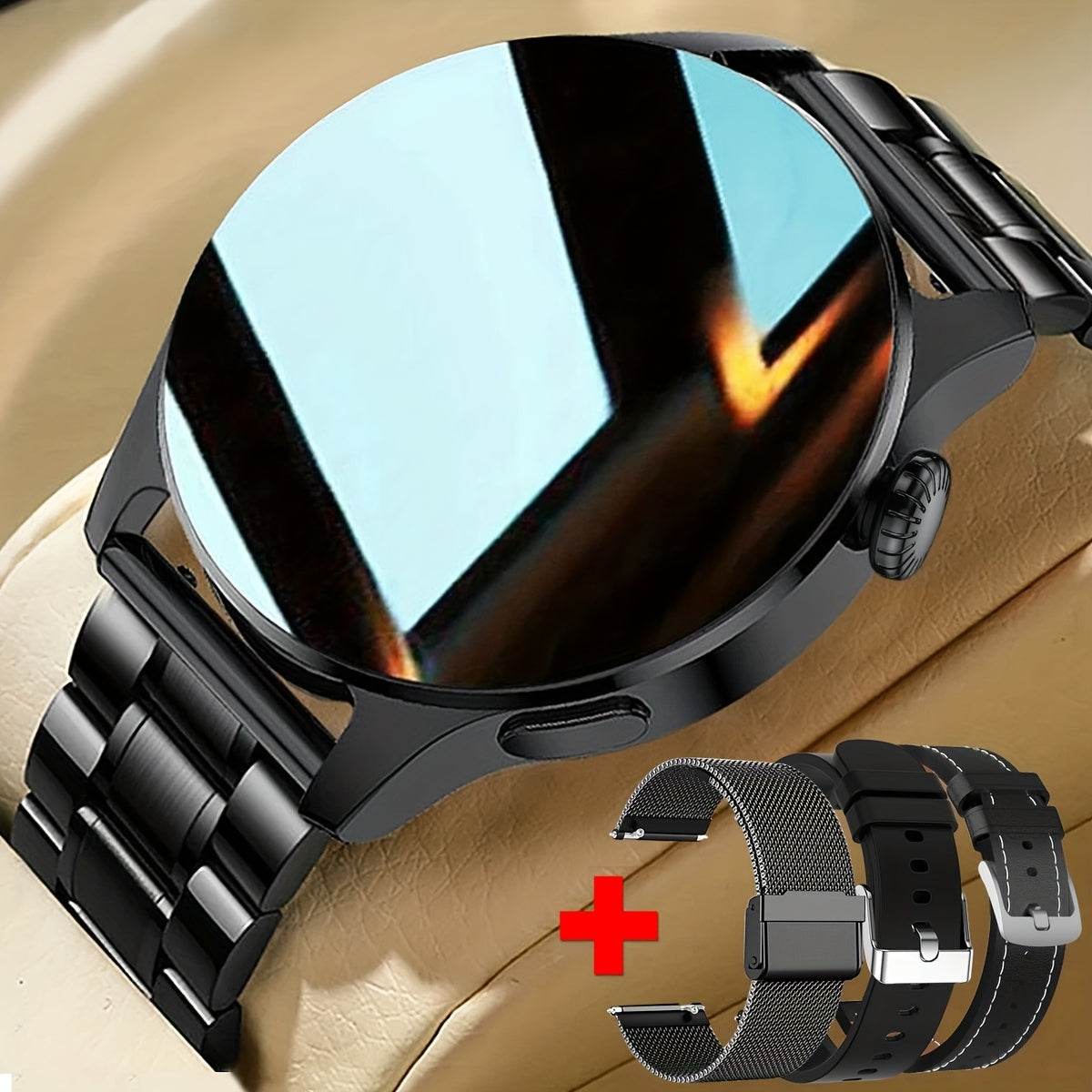 Stainless Steel Strap Business Men Smart Watch With Call, Message Reminder, Music Player, Activity Tracker Sports Watch For iPhone and Android