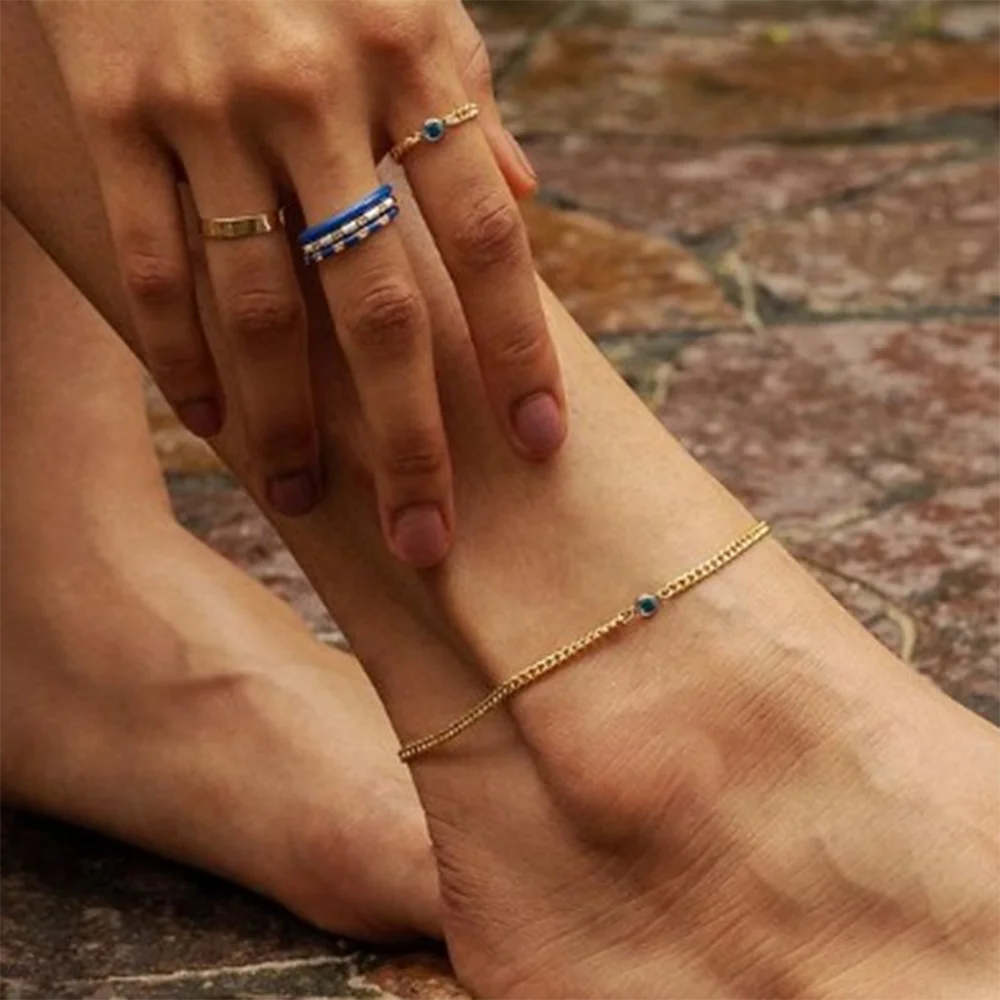 Water-Resistant Colorfast Summer Chain Anklets With Birthston For Women Fashion Gold Color Stainless Steel Feet Jewelry Beach
