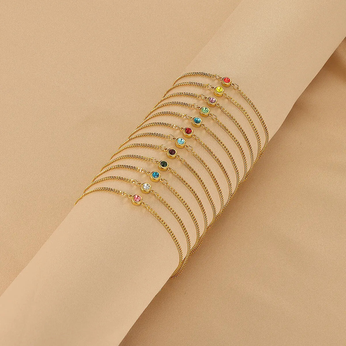 Water-Resistant Colorfast Summer Chain Anklets With Birthston For Women Fashion Gold Color Stainless Steel Feet Jewelry Beach