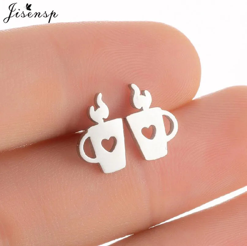 Mini Stainless Steel Smile Face Stud Earrings for for Women Girls Jewelry Cute Candle Skull Halloween Earings Christmas Gift