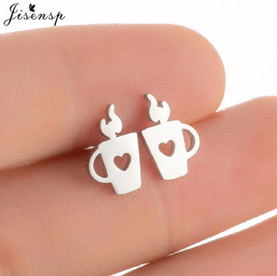 Mini Stainless Steel Smile Face Stud Earrings for for Women Girls Jewelry Cute Candle Skull Halloween Earings Christmas Gift