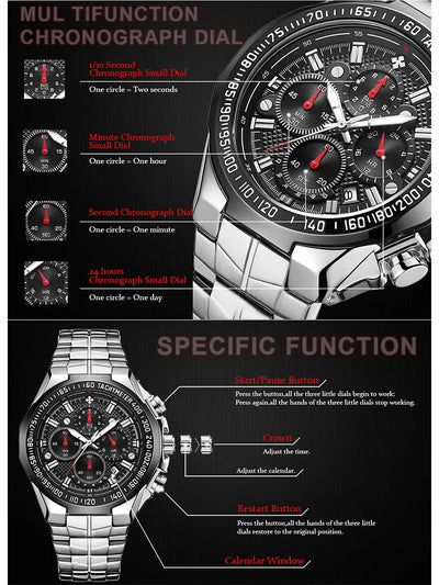 Sports Watches For Men Fashion Quartz Men Big Clock WWOOR Top Brand Luxury Military Full Steel Waterproof Chronograph Wristwatch