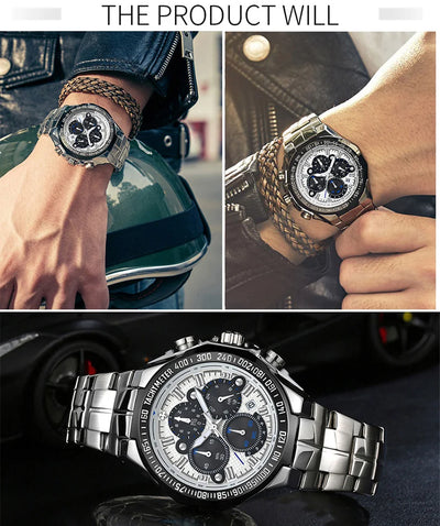 Sports Watches For Men Fashion Quartz Men Big Clock WWOOR Top Brand Luxury Military Full Steel Waterproof Chronograph Wristwatch