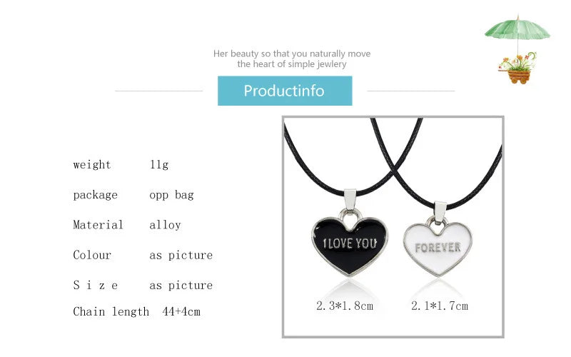 Heart Shaped Couples Necklace Valentine's Day Gift Couple Pendants Gift to Girlfriend Fashion Jewelry Accessories
