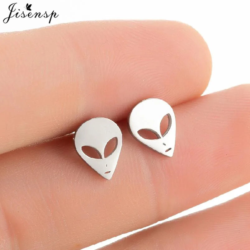 Mini Stainless Steel Smile Face Stud Earrings for for Women Girls Jewelry Cute Candle Skull Halloween Earings Christmas Gift