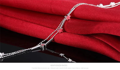 KOFSAC Fashion 925 Sterling Silver Anklets For Women Exquisite Star Small Tube Ankle Chain Jewelry Girl Summer Beach Party Gifts