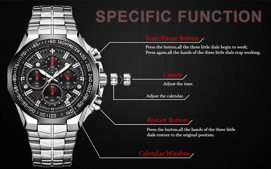 Sports Watches For Men Fashion Quartz Men Big Clock WWOOR Top Brand Luxury Military Full Steel Waterproof Chronograph Wristwatch