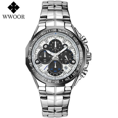 Sports Watches For Men Fashion Quartz Men Big Clock WWOOR Top Brand Luxury Military Full Steel Waterproof Chronograph Wristwatch