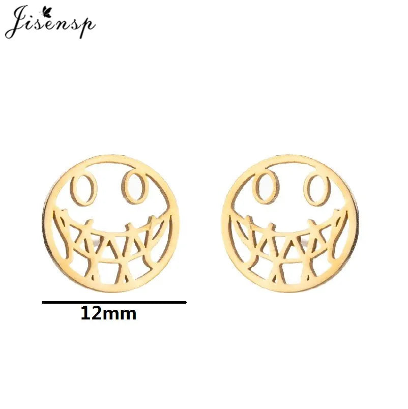 Mini Stainless Steel Smile Face Stud Earrings for for Women Girls Jewelry Cute Candle Skull Halloween Earings Christmas Gift