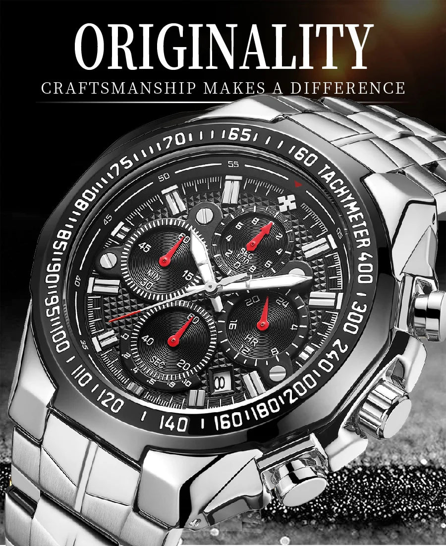 Sports Watches For Men Fashion Quartz Men Big Clock WWOOR Top Brand Luxury Military Full Steel Waterproof Chronograph Wristwatch