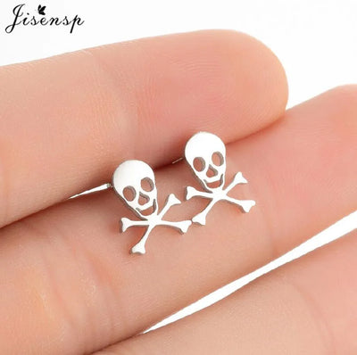 Mini Stainless Steel Smile Face Stud Earrings for for Women Girls Jewelry Cute Candle Skull Halloween Earings Christmas Gift