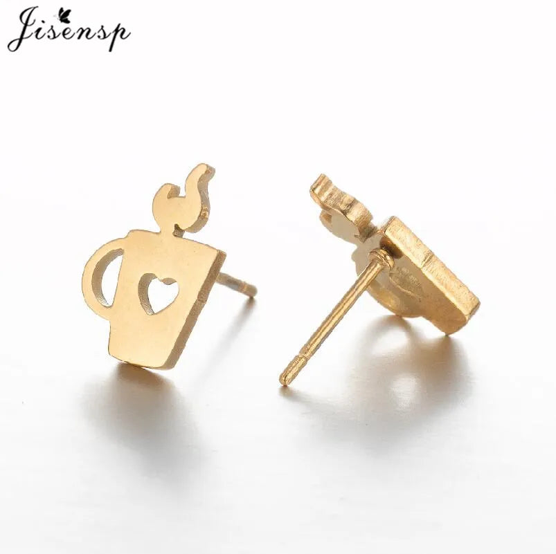 Mini Stainless Steel Smile Face Stud Earrings for for Women Girls Jewelry Cute Candle Skull Halloween Earings Christmas Gift