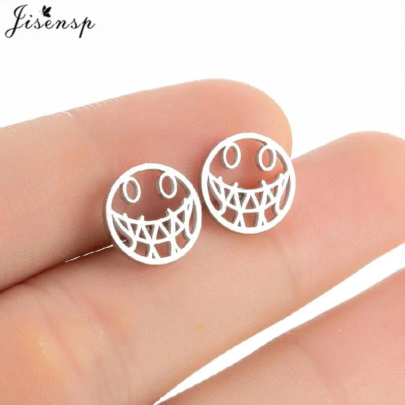 Mini Stainless Steel Smile Face Stud Earrings for for Women Girls Jewelry Cute Candle Skull Halloween Earings Christmas Gift