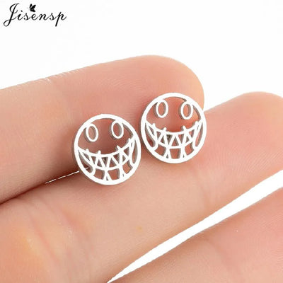 Mini Stainless Steel Smile Face Stud Earrings for for Women Girls Jewelry Cute Candle Skull Halloween Earings Christmas Gift