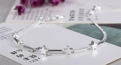 KOFSAC Fashion 925 Sterling Silver Anklets For Women Exquisite Star Small Tube Ankle Chain Jewelry Girl Summer Beach Party Gifts