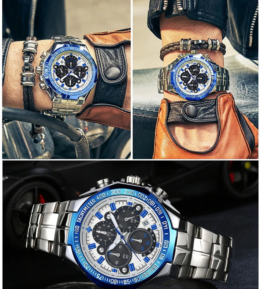 Sports Watches For Men Fashion Quartz Men Big Clock WWOOR Top Brand Luxury Military Full Steel Waterproof Chronograph Wristwatch