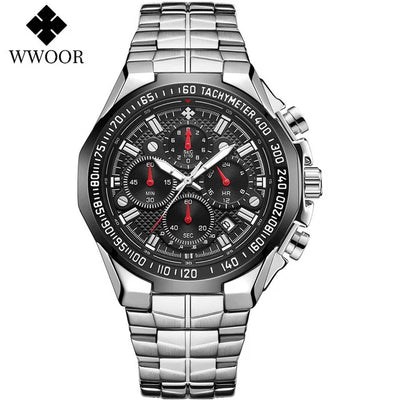 Sports Watches For Men Fashion Quartz Men Big Clock WWOOR Top Brand Luxury Military Full Steel Waterproof Chronograph Wristwatch