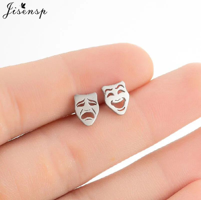 Mini Stainless Steel Smile Face Stud Earrings for for Women Girls Jewelry Cute Candle Skull Halloween Earings Christmas Gift