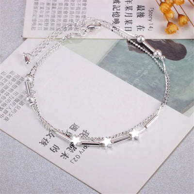 KOFSAC Fashion 925 Sterling Silver Anklets For Women Exquisite Star Small Tube Ankle Chain Jewelry Girl Summer Beach Party Gifts