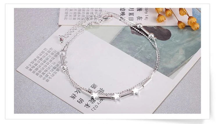 KOFSAC Fashion 925 Sterling Silver Anklets For Women Exquisite Star Small Tube Ankle Chain Jewelry Girl Summer Beach Party Gifts