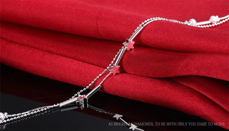 KOFSAC Fashion 925 Sterling Silver Anklets For Women Exquisite Star Small Tube Ankle Chain Jewelry Girl Summer Beach Party Gifts