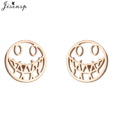 Mini Stainless Steel Smile Face Stud Earrings for for Women Girls Jewelry Cute Candle Skull Halloween Earings Christmas Gift