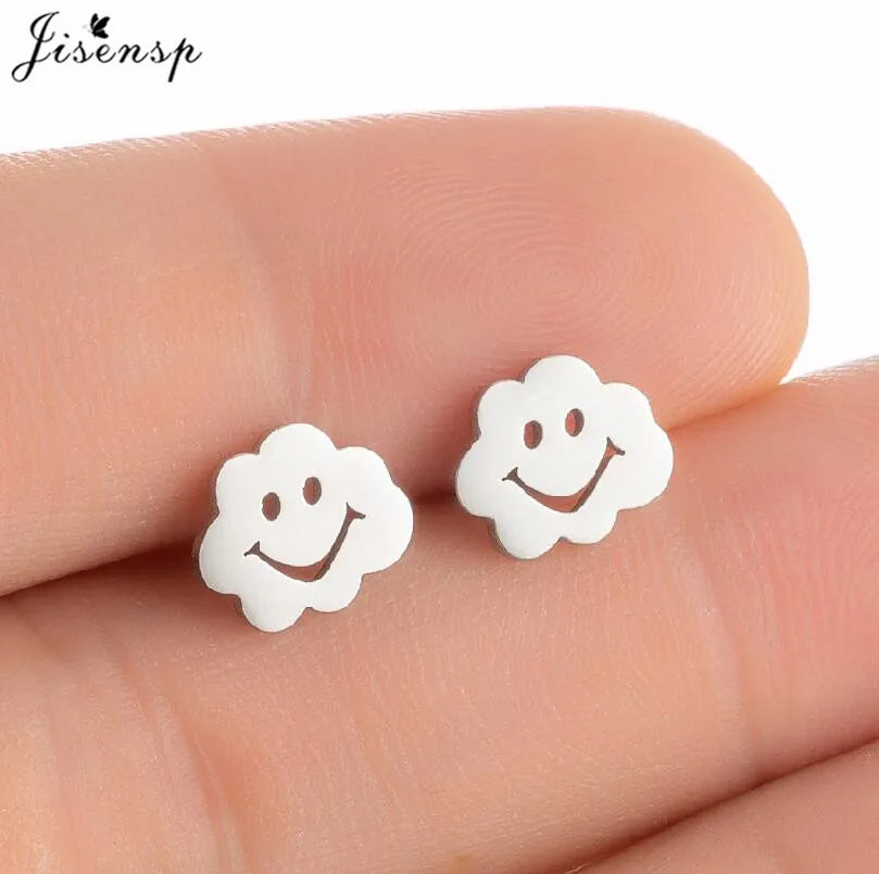 Mini Stainless Steel Smile Face Stud Earrings for for Women Girls Jewelry Cute Candle Skull Halloween Earings Christmas Gift