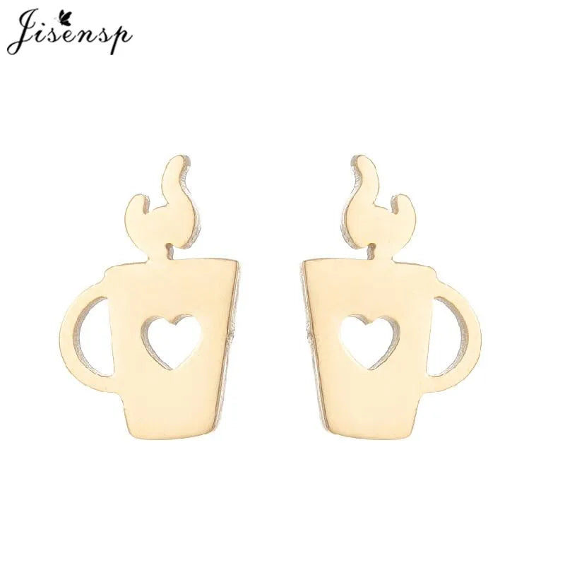 Mini Stainless Steel Smile Face Stud Earrings for for Women Girls Jewelry Cute Candle Skull Halloween Earings Christmas Gift