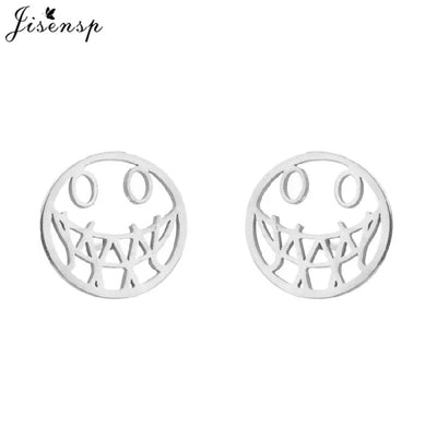 Mini Stainless Steel Smile Face Stud Earrings for for Women Girls Jewelry Cute Candle Skull Halloween Earings Christmas Gift