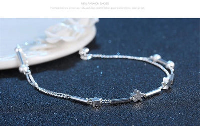 KOFSAC Fashion 925 Sterling Silver Anklets For Women Exquisite Star Small Tube Ankle Chain Jewelry Girl Summer Beach Party Gifts