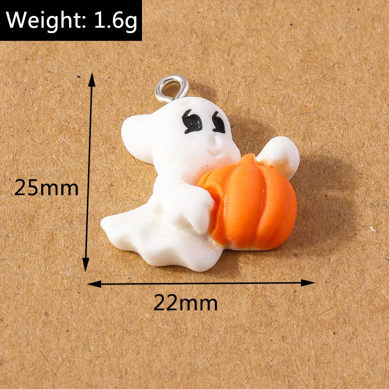 10 Pcs 20*17mm Cute Enamel Halloween Ghost Charm Pendants for DIY Necklace Earrings Bracelet Jewelry Accessories Supplies